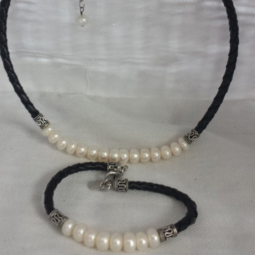 Sterling Silver Necklace Bracelet Set Real Pearls